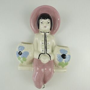 Weil Ware California Pottery Asian Girl Wall Pocket Planter Pink
